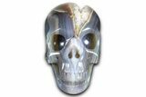 Realistic Polished Banded Agate Skull with Quartz Crystal Pocket #378658-1